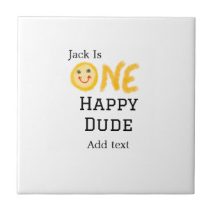 One happy dude 1st happy Birthday smiley yellow Tile