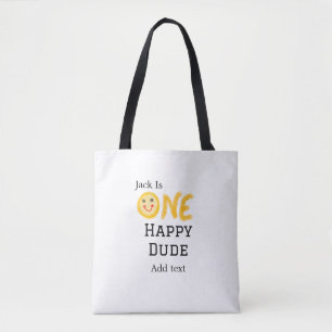 One happy dude 1st happy Birthday smiley yellow Tote Bag