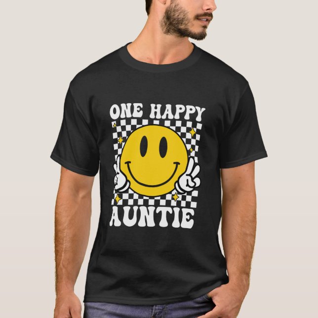 One Happy Dude Auntie happy face 1st Birthday Fami T-Shirt (Front)