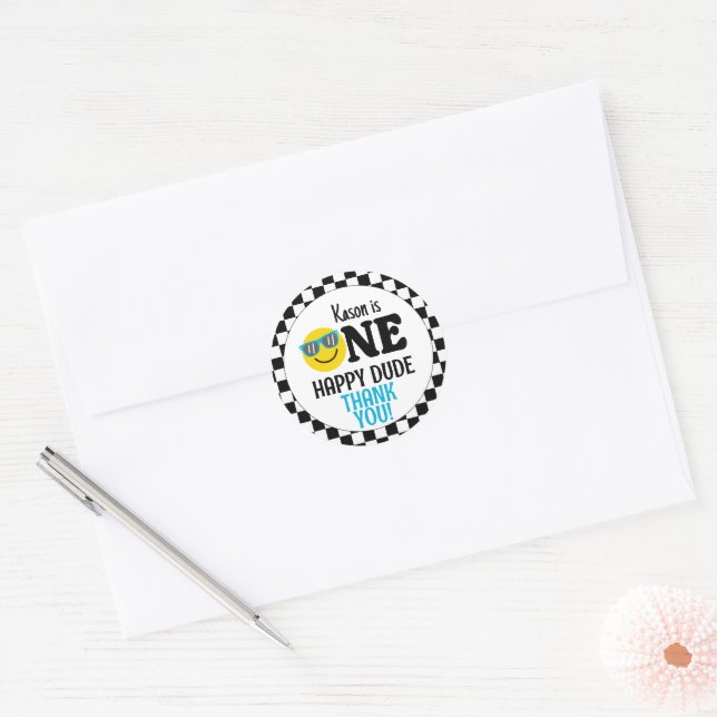 One Happy Dude Birthday 1st Birthday Favour Classic Round Sticker (Envelope)