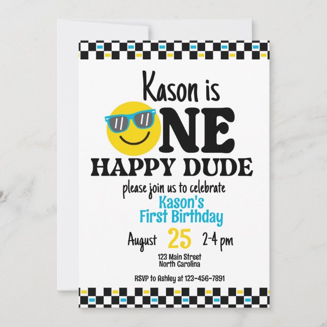 One Happy Dude Birthday 1st Birthday  Invitation (Front)