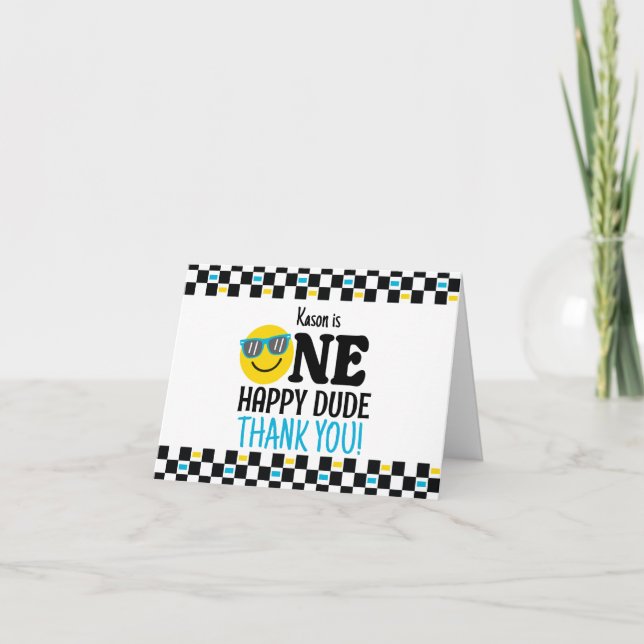 One Happy Dude Birthday 1st Birthday  Thank You Card (Front)