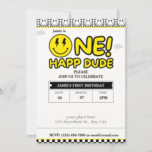 One Happy Dude Birthday cool dude Invitation (Front)