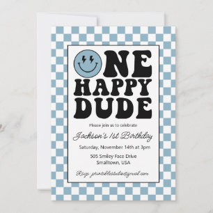 One Happy Dude Birthday Invitation in Blue