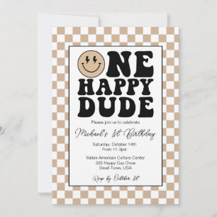 One Happy Dude Birthday Invitation in Tan