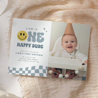 ONE Happy Dude Birthday Party Photo Invitation