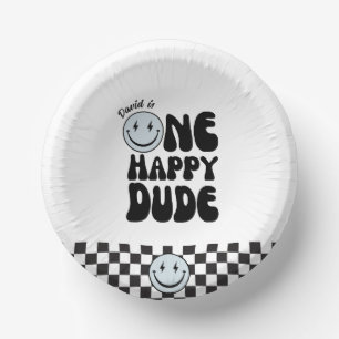 One Happy Dude Blue Happy Face Birthday Paper Plate