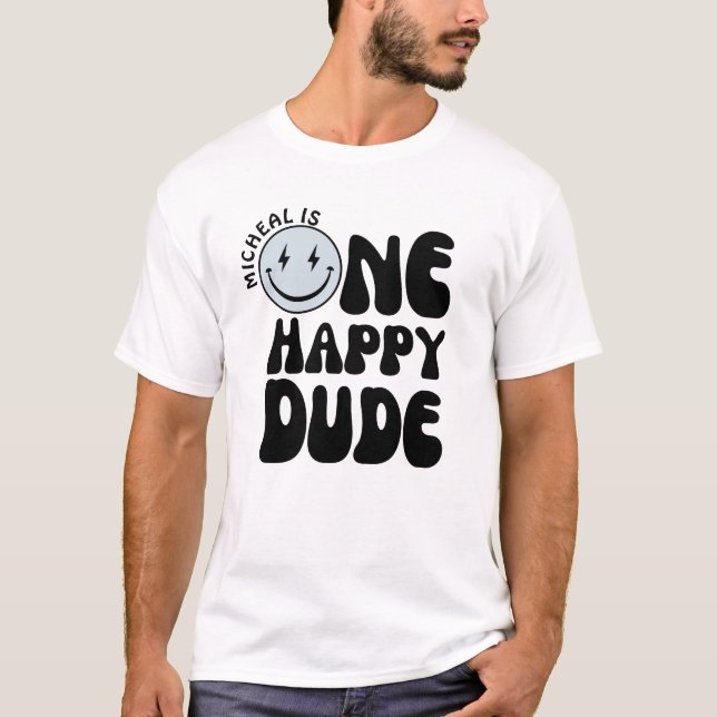 One Happy Dude Blue Happy Face Boy First Birthday  T-Shirt (Front)