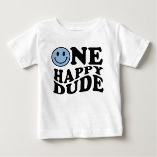 One Happy Dude Blue Happy Smile Boy 1st Birthday  Baby T-Shirt