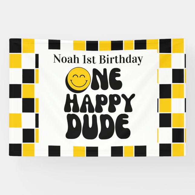 One Happy Dude Boy 1st Birthday Customisable Banner (Horizontal)