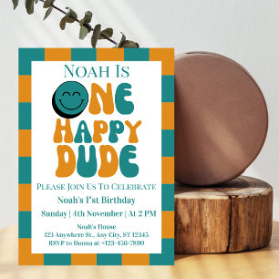 One Happy Dude Boy 1st Birthday  Invitation