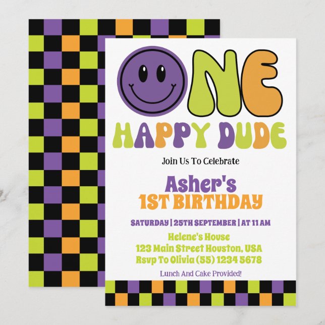 One Happy Dude Boy 1st Birthday Party Invitation (Front/Back)