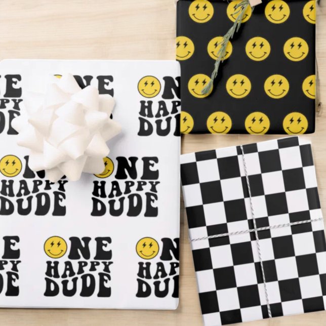 One Happy Dude Boy 1st Birthday Party  Wrapping Paper Sheet (Creator Uploaded)