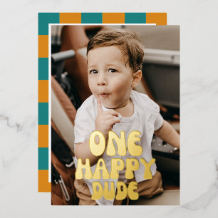  One Happy Dude Boy 1st Birthday Photo Emoji Gold