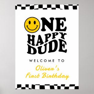 One Happy Dude Boy 1st Birthday Wavy Welcome Poster