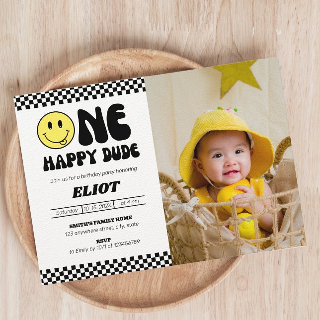 One Happy Dude Boy's 1st Birthday Photo Invitation (Creator Uploaded)