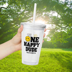 One Happy Dude Boy's Retro 1st Birthday  Acrylic Tumbler