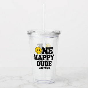 One Happy Dude Boy's Retro 1st Birthday  Acrylic Tumbler