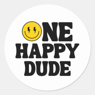 One Happy Dude Boy's Retro 1st Birthday  Classic Round Sticker