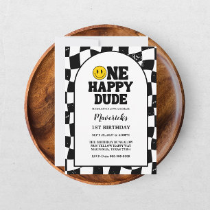 One Happy Dude Boy's Retro 1st Birthday  Invitation