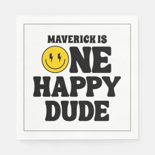One Happy Dude Boy's Retro 1st Birthday  Napkin
