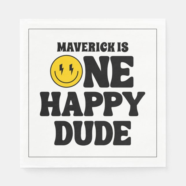 One Happy Dude Boy's Retro 1st Birthday  Napkin (Front)