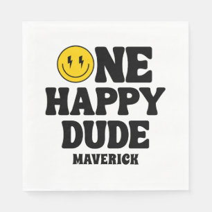 One Happy Dude Boy's Retro 1st Birthday  Napkin