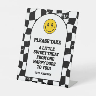 One Happy Dude Boy's Retro 1st Birthday  Pedestal Sign