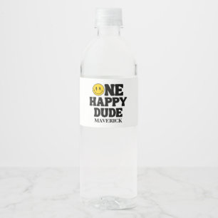 One Happy Dude Boy's Retro 1st Birthday  Water Bottle Label