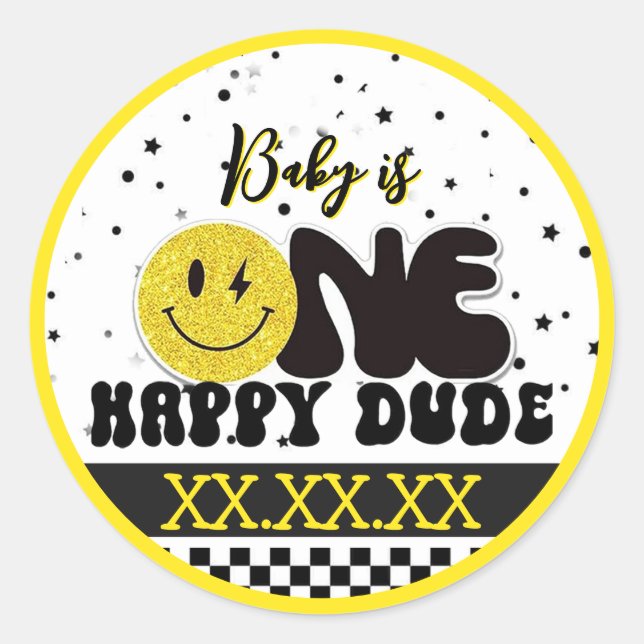 One Happy Dude Classic Round Sticker (Front)