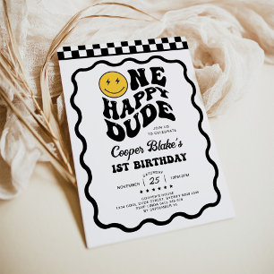 One Happy Dude Cool Emoji Face Boy 1st Birthday Invitation