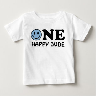 One Happy Dude   Custom Blue Smile First Birthday Baby T-Shirt