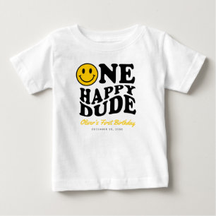 One Happy Dude Custom Smile Face Boy 1st Birthday Baby T-Shirt