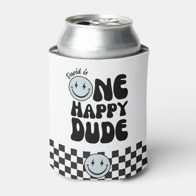 One Happy Dude First Birthday Happy Face  Can Cooler (Can Front)