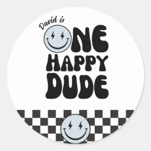 One Happy Dude First Birthday Happy Face Classic Round Sticker