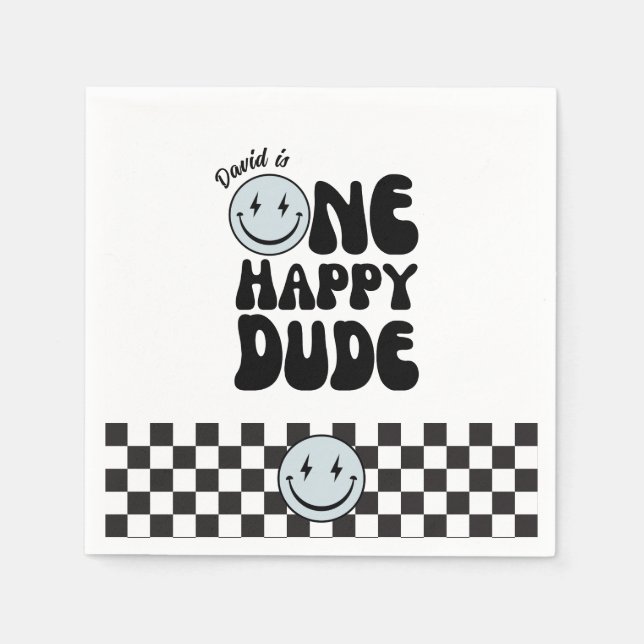 One Happy Dude First Birthday Happy Face  Napkin (Front)
