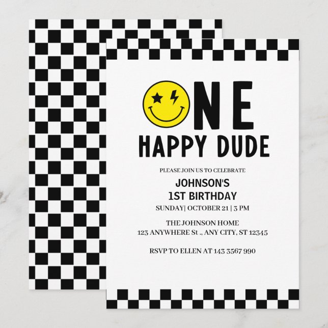 One Happy Dude First Birthday  Invitation (Front/Back)