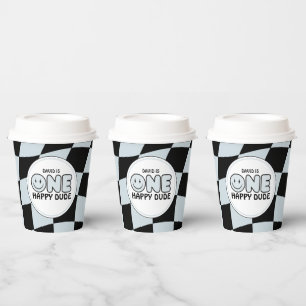 One Happy Dude Groovy Happy Face Boy Birthday Paper Cups