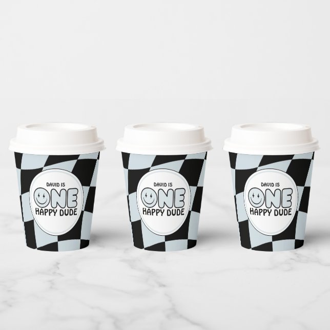 One Happy Dude Groovy Happy Face Boy Birthday Paper Cups (Multi)