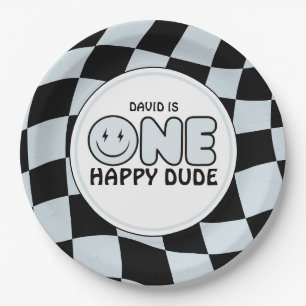 One Happy Dude Groovy Happy Face Boy Birthday Paper Plate