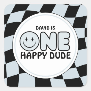 One Happy Dude Groovy Happy Face Boy Birthday Square Sticker