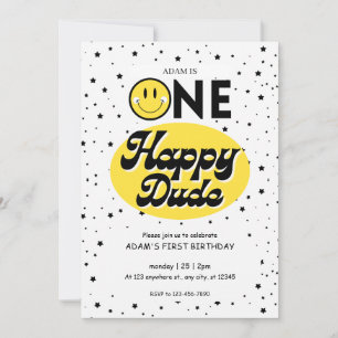 one happy dude happy emoji 1st birthday boy invitation