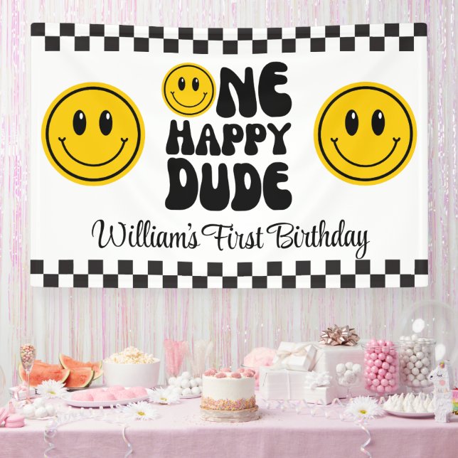 One Happy Dude Happy Face Birthday Banner (Party)