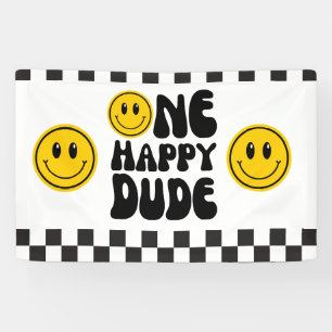 One Happy Dude Happy Face Birthday Banner