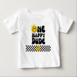 One Happy Dude Happy Face Boy 1st Birthday Baby T-Shirt<br><div class="desc">One happy dude,  one cool dude first birthday party theme</div>