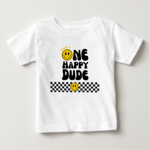 One Happy Dude Happy Face Boy 1st Birthday Baby T-Shirt