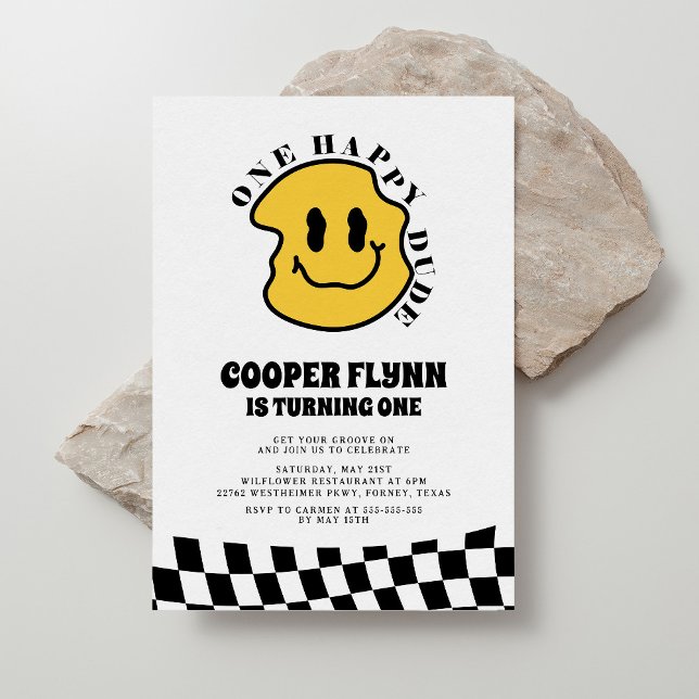 One Happy Dude Happy Face Boy 1st Birthday Invitation (Creator Uploaded)