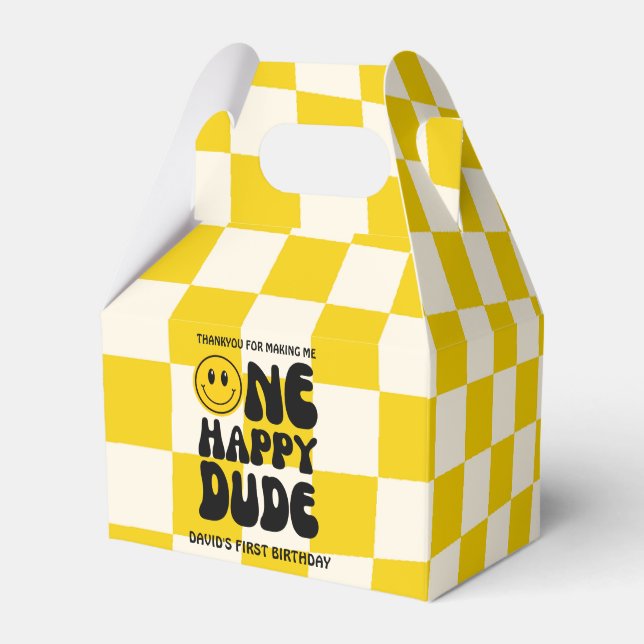 One Happy Dude Happy Face Boy First Birthday  Favour Box (Front Side)