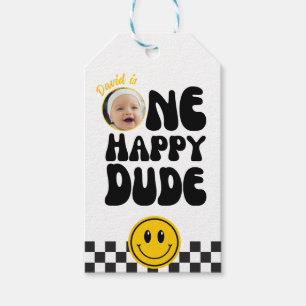 One Happy Dude Happy Face Boy Photo 1st Birthday  Gift Tags