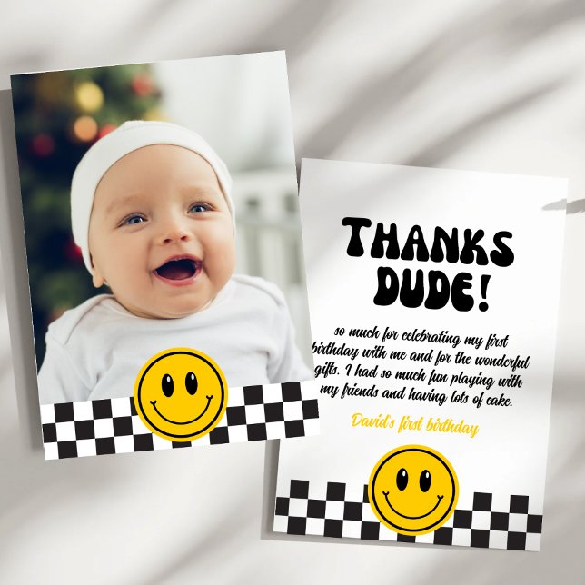 One Happy Dude Happy Face Photo Birthday Thank You Card (Creator Uploaded)